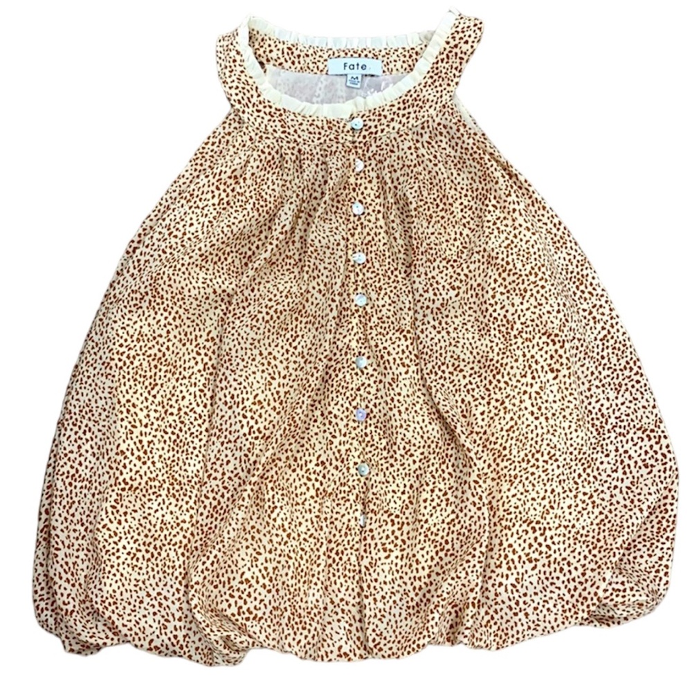 Fate Animal Print Ruffle Boho Bubble Sleeveless Lined Blouse Tank Size Medium